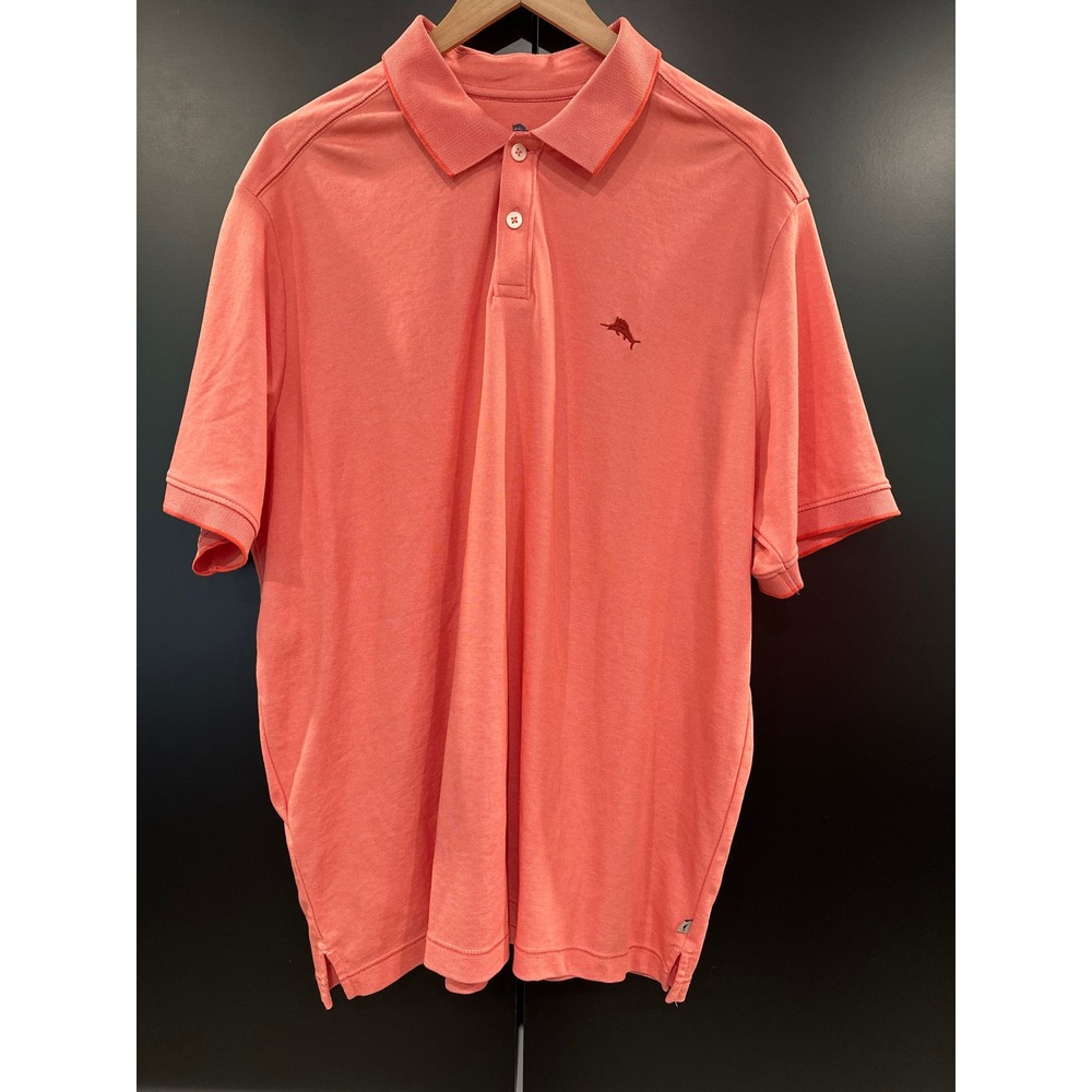 Tommy Bahama Mens XL Coral‎ Marlin Embroidered Pique Polo Shirt Short Sleeve